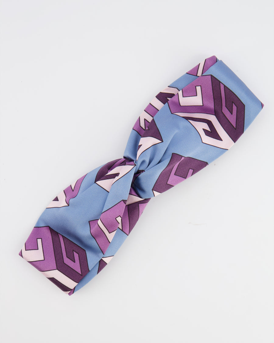 Gucci Blue and Purple Silk Logo Headband with Top Knot Detail