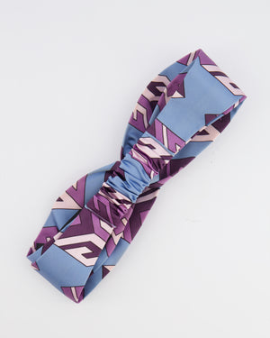 Gucci Blue and Purple Silk Logo Headband with Top Knot Detail