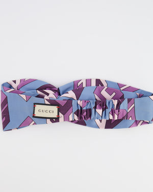 Gucci Blue and Purple Silk Logo Headband with Top Knot Detail