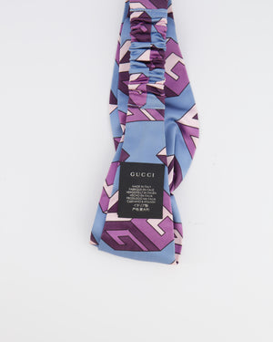 Gucci Blue and Purple Silk Logo Headband with Top Knot Detail