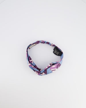 Gucci Blue and Purple Silk Logo Headband with Top Knot Detail