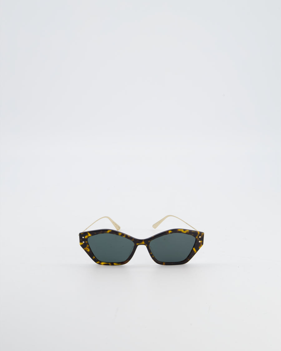 Christian Dior Brown Geometric Ladies Sunglasses with Green Lenses