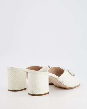 Miu Miu White Snake Embossed Leather Heeled Mules with Crystal Embellishments Size EU 40