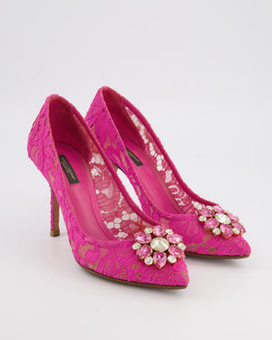 Dolce & Gabbana Pink Lace Bellucci Pumps with Crystal Embellishments Size EU 39