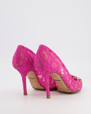 Dolce & Gabbana Pink Lace Bellucci Pumps with Crystal Embellishments Size EU 39