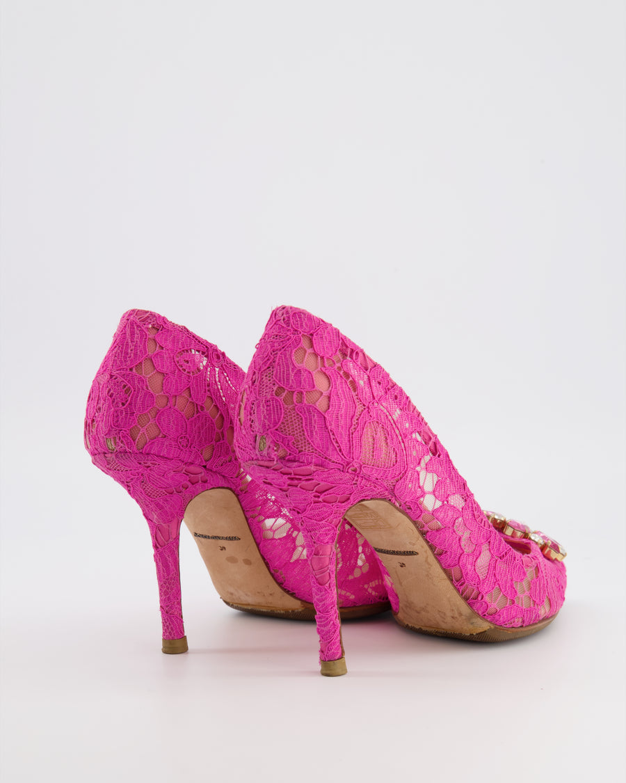 Dolce & Gabbana Pink Lace Bellucci Pumps with Crystal Embellishments Size EU 39