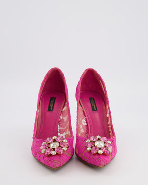 Dolce & Gabbana Pink Lace Bellucci Pumps with Crystal Embellishments Size EU 39