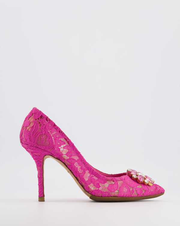 Dolce & Gabbana Pink Lace Bellucci Pumps with Crystal Embellishments Size EU 39