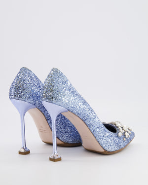 Miu Miu Blue Sequin Pumps with Crystal Embellishments Size EU 39
