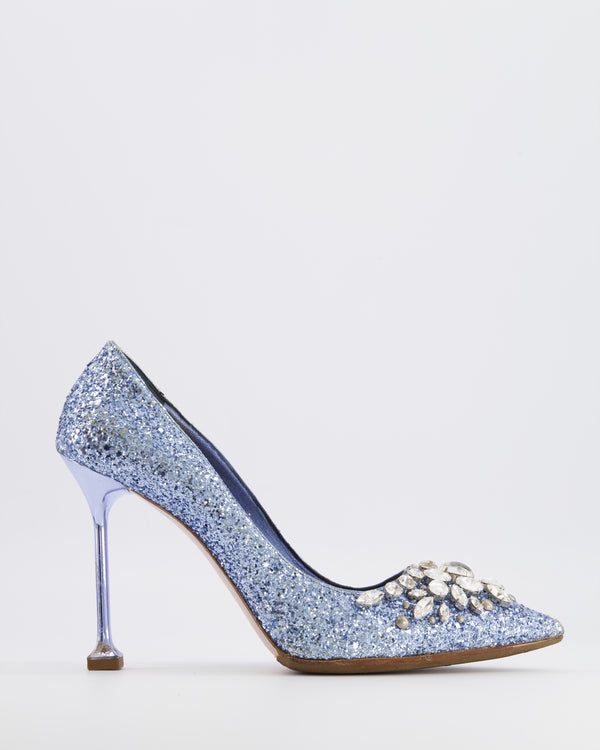 Miu Miu Blue Sequin Pumps with Crystal Embellishments Size EU 39