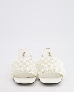 Miu Miu White Patent Leather and Crochet Heeled Mules with Beaded Details Size EU 39