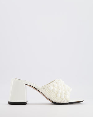 Miu Miu White Patent Leather and Crochet Heeled Mules with Beaded Details Size EU 39