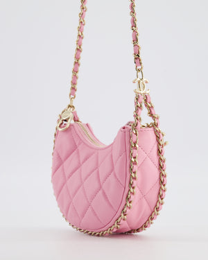 Chanel Bright Pink Small Half Moon Hobo Bag with Champagne Gold Chain All Around Detail