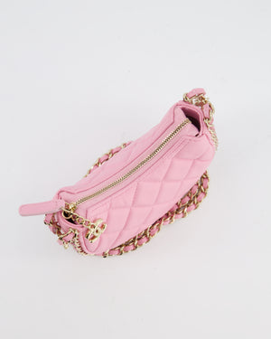 Chanel Bright Pink Small Half Moon Hobo Bag with Champagne Gold Chain All Around Detail