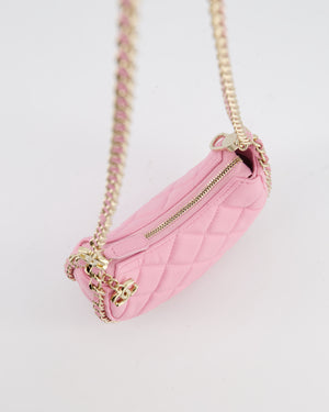 Chanel Bright Pink Small Half Moon Hobo Bag with Champagne Gold Chain All Around Detail