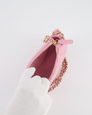 Chanel Bright Pink Small Half Moon Hobo Bag with Champagne Gold Chain All Around Detail