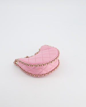 Chanel Bright Pink Small Half Moon Hobo Bag with Champagne Gold Chain All Around Detail