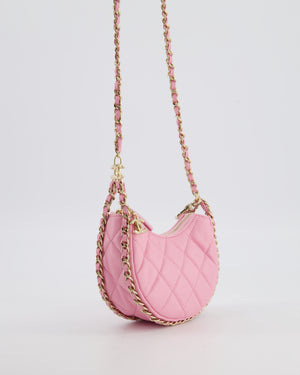 Chanel Bright Pink Small Half Moon Hobo Bag with Champagne Gold Chain All Around Detail
