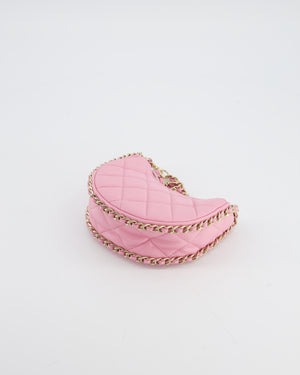 Chanel Bright Pink Small Half Moon Hobo Bag with Champagne Gold Chain All Around Detail