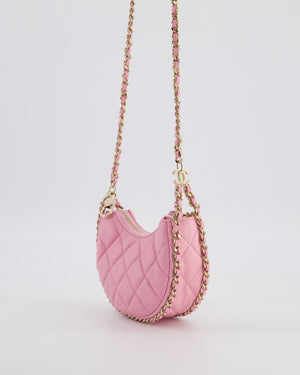 Chanel Bright Pink Small Half Moon Hobo Bag with Champagne Gold Chain All Around Detail
