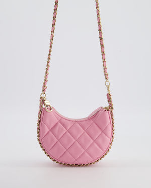 Chanel Bright Pink Small Half Moon Hobo Bag with Champagne Gold Chain All Around Detail