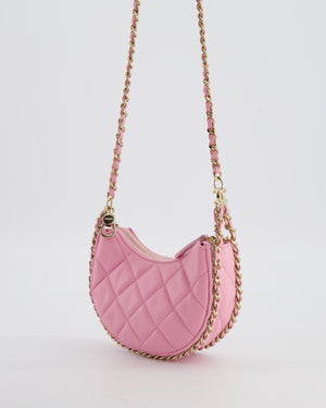 Chanel Bright Pink Small Half Moon Hobo Bag with Champagne Gold Chain All Around Detail