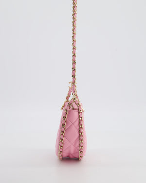 Chanel Bright Pink Small Half Moon Hobo Bag with Champagne Gold Chain All Around Detail