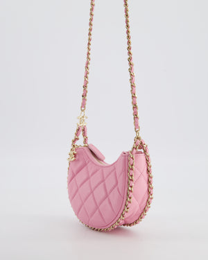 Chanel Bright Pink Small Half Moon Hobo Bag with Champagne Gold Chain All Around Detail