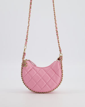 Chanel Bright Pink Small Half Moon Hobo Bag with Champagne Gold Chain All Around Detail