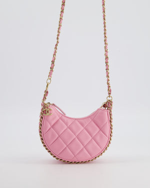 Chanel Bright Pink Small Half Moon Hobo Bag with Champagne Gold Chain All Around Detail