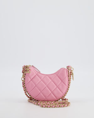 Chanel Bright Pink Small Half Moon Hobo Bag with Champagne Gold Chain All Around Detail