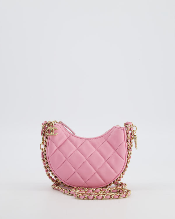Chanel Bright Pink Small Half Moon Hobo Bag with Champagne Gold Chain All Around Detail