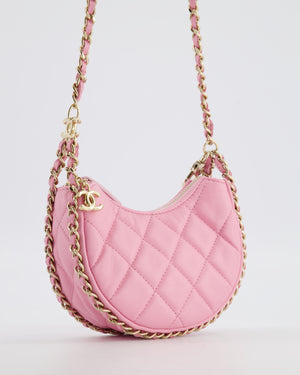 Chanel Bright Pink Small Half Moon Hobo Bag with Champagne Gold Chain All Around Detail