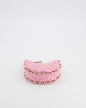 Chanel Bright Pink Small Half Moon Hobo Bag with Champagne Gold Chain All Around Detail