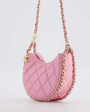 Chanel Bright Pink Small Half Moon Hobo Bag with Champagne Gold Chain All Around Detail