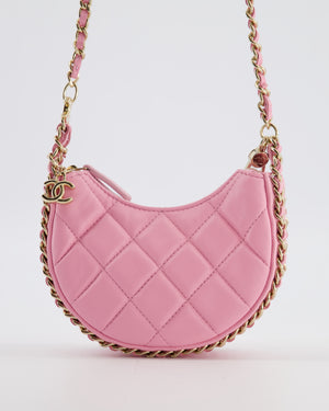 Chanel Bright Pink Small Half Moon Hobo Bag with Champagne Gold Chain All Around Detail