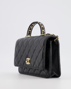 Chanel Black Wallet on Chain Bag with Chain Quilted Top Handle in Lambskin Leather with Champagne Gold Hardware