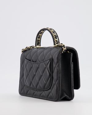 Chanel Black Wallet on Chain Bag with Chain Quilted Top Handle in Lambskin Leather with Champagne Gold Hardware