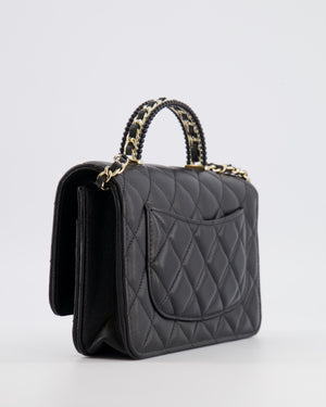 Chanel Black Wallet on Chain Bag with Chain Quilted Top Handle in Lambskin Leather with Champagne Gold Hardware