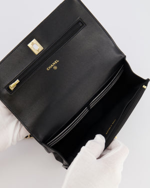 Chanel Black Wallet on Chain Bag with Chain Quilted Top Handle in Lambskin Leather with Champagne Gold Hardware