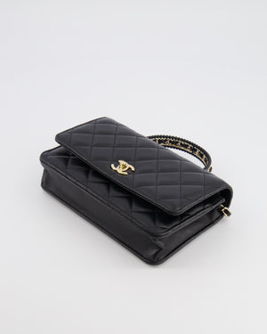 Chanel Black Wallet on Chain Bag with Chain Quilted Top Handle in Lambskin Leather with Champagne Gold Hardware