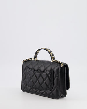 Chanel Black Wallet on Chain Bag with Chain Quilted Top Handle in Lambskin Leather with Champagne Gold Hardware