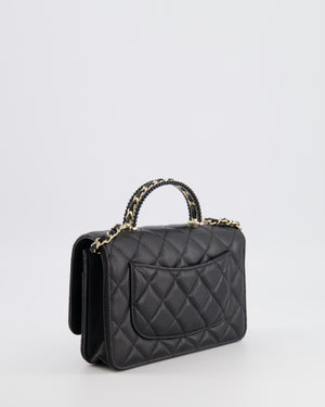 Chanel Black Wallet on Chain Bag with Chain Quilted Top Handle in Lambskin Leather with Champagne Gold Hardware
