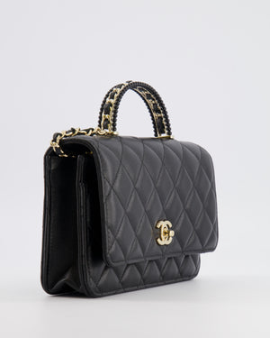 Chanel Black Wallet on Chain Bag with Chain Quilted Top Handle in Lambskin Leather with Champagne Gold Hardware
