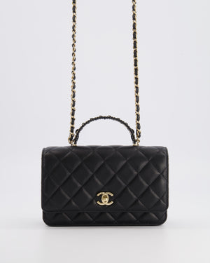 Chanel Black Wallet on Chain Bag with Chain Quilted Top Handle in Lambskin Leather with Champagne Gold Hardware