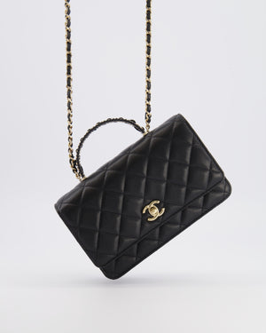 Chanel Black Wallet on Chain Bag with Chain Quilted Top Handle in Lambskin Leather with Champagne Gold Hardware