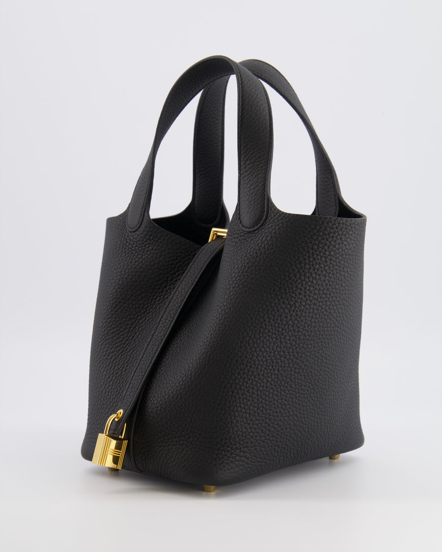 Hermès Picotin Lock Bag 18cm in Noir Clemence Leather with Gold Hardware