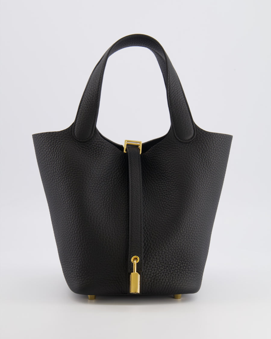 Hermès Picotin Lock Bag 18cm in Noir Clemence Leather with Gold Hardware