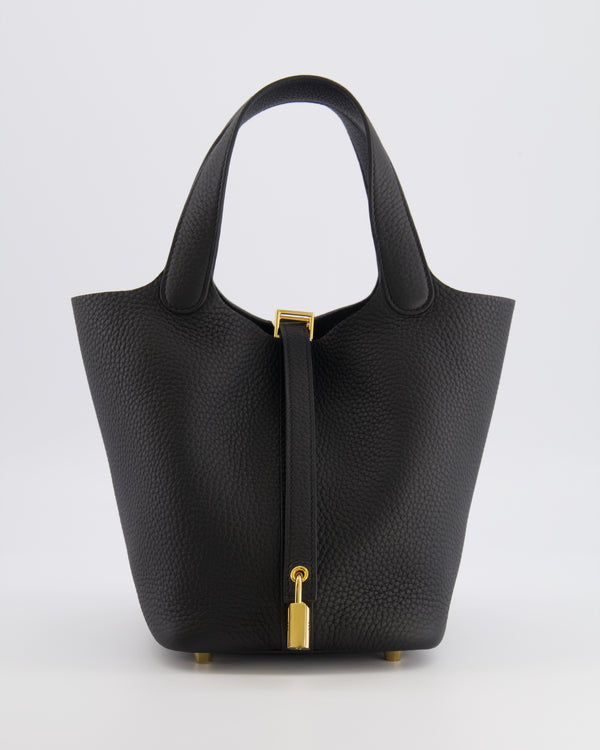 Hermès Picotin Lock Bag 18cm in Noir Clemence Leather with Gold Hardware