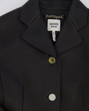 Hermès Black Leather Equestrian Jacket with Palladium Buttons Size FR 34 (UK 6) RRP £7,360